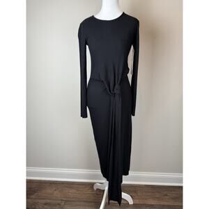 Nation LTD Luna Long Sleeve Midi Dress Ribbed Black Soft Sz XS NWT New